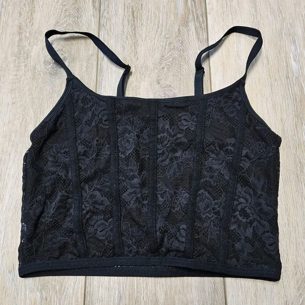Colsie Bralette Black Floral Lace Wireless Bra Pullover Lined Corset Women's XS